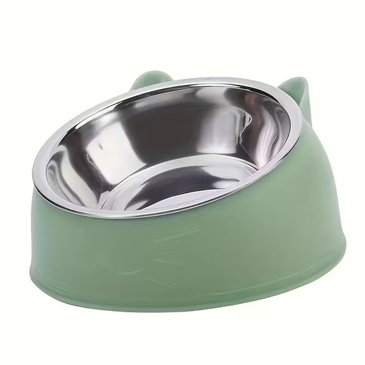 Elevated Stainless Steel Green Cat Bowl