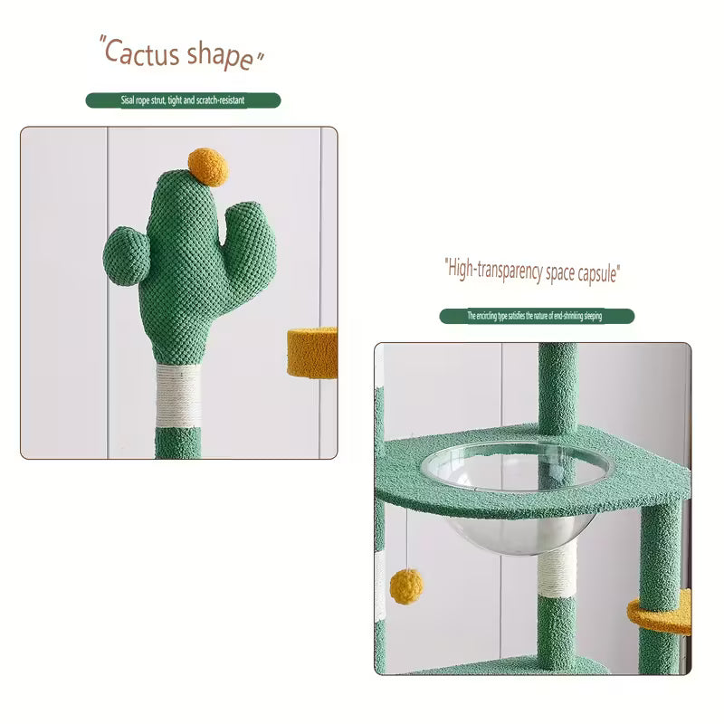 Cactus Multi-Level Cat Activity Tree with Scratching Posts, Hammock & Cat Cave Condo
