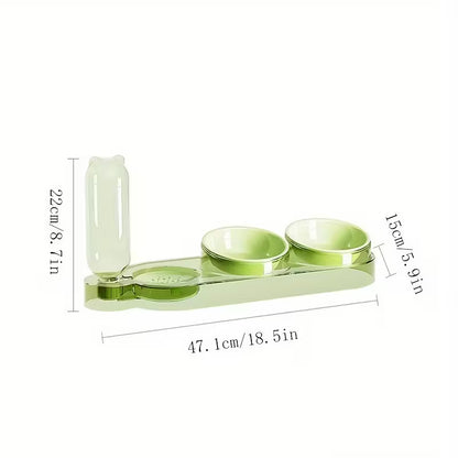 Transparent Green Cat Feeder & Water Dispenser Set