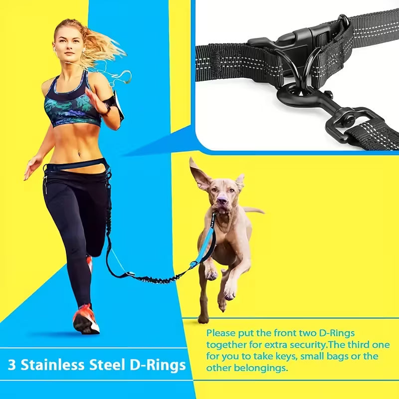 Adjustable Hands-Free Dog Running Leash with Double Handles & Elastic Retractable Rope