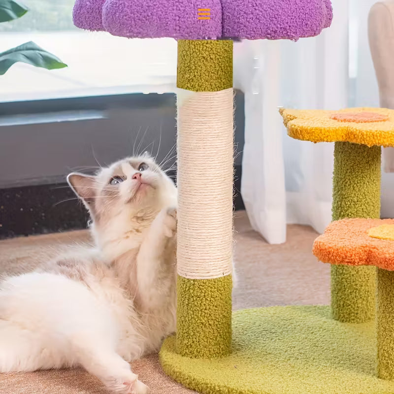 Flower Cat Tree, Sisal Rope Scratching Post With Plush Base