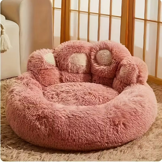 Plush Pink Pet Bed Paw Sofa