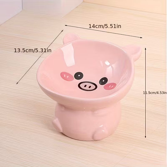 Little Piggy Raised Ceramic Cat Bowl with Stand