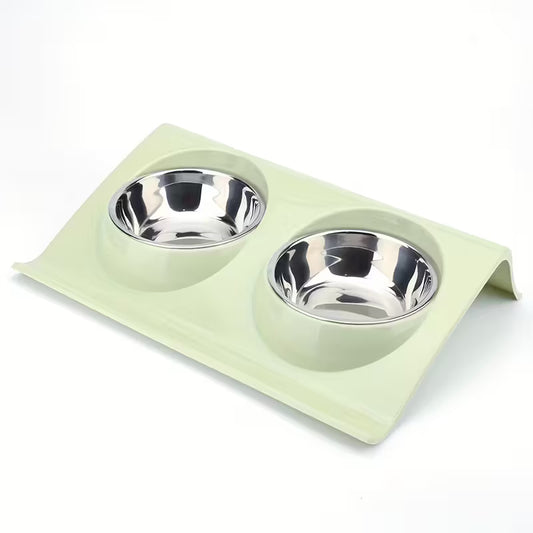 Double Stainless Steel Green Pet Bowl