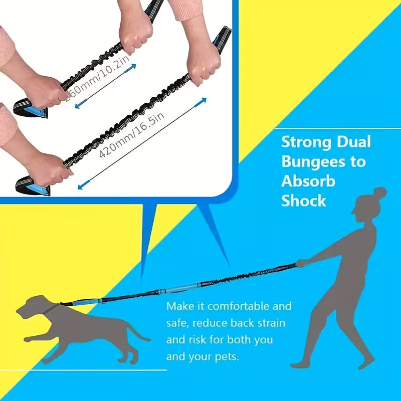 Adjustable Hands-Free Dog Running Leash with Double Handles & Elastic Retractable Rope