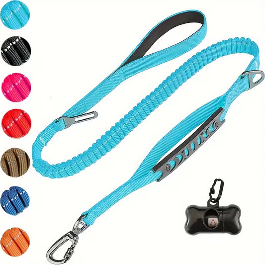 Elastic Shock-Absorbing Dog Leash with Poop Bag Holder