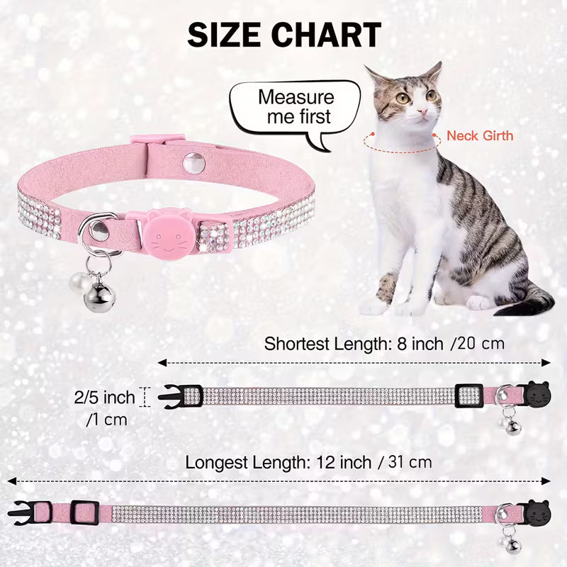 Cute Soft Rhinestone Cat Collar with Bell