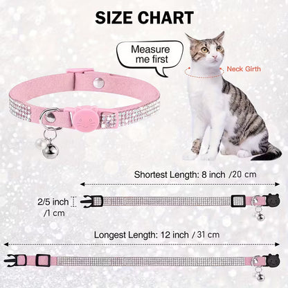 Cute Soft Rhinestone Cat Collar with Bell