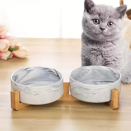 Ceramic Marble Elevated Pet Food And Water Bowl