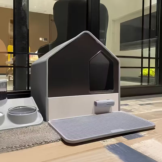 House Shaped Enclosed Cat Litter Box with Drawer and Matt