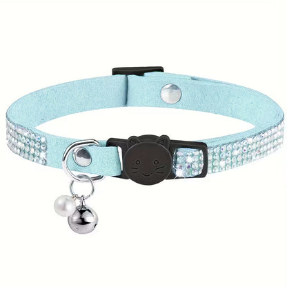 Cute Soft Rhinestone Cat Collar with Bell