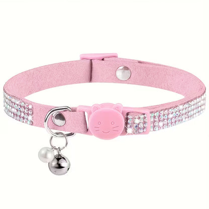 Cute Soft Rhinestone Cat Collar with Bell