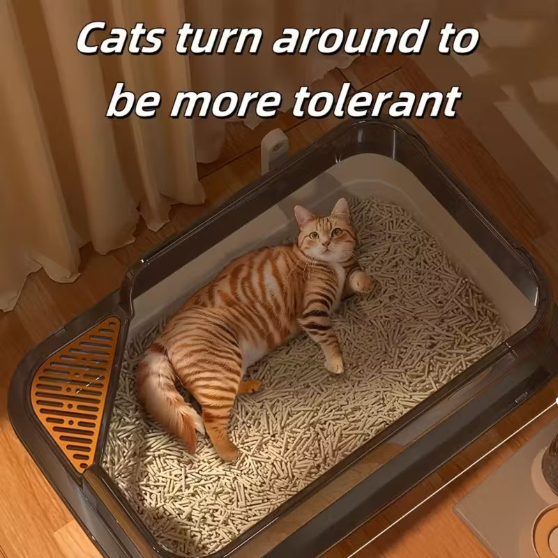 Extra Large Half-Closed Cat Litter Box with High Fence