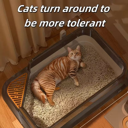 Extra Large Half-Closed Cat Litter Box with High Fence
