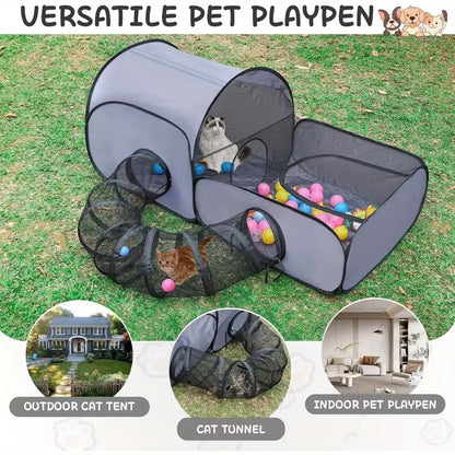 3-in-1 Cat Playpen with Encircling Tunnel