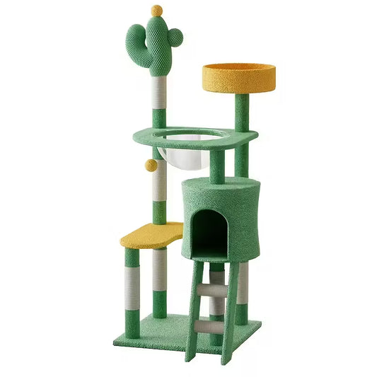 Cactus Multi-Level Cat Activity Tree with Scratching Posts, Hammock & Cat Cave Condo