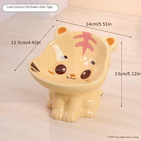 Little Tiger Raised Ceramic Cat Bowl with Stand