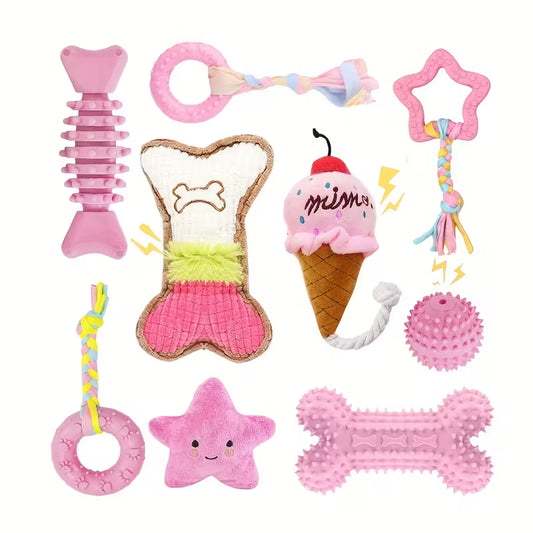 Cute Soft Rubber Pet Chew Toy Set of 9