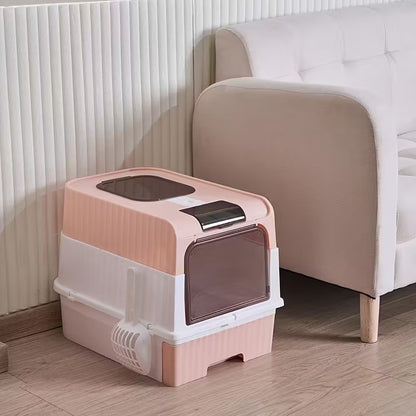 Cat Litter Box Flap Door and Top Entry with Litter Drawer