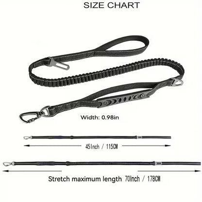 Elastic Shock-Absorbing Dog Leash with Poop Bag Holder