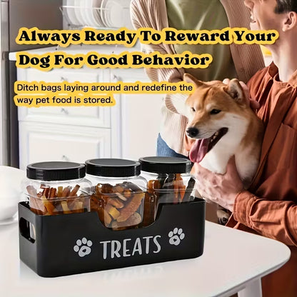 Pet Treat Storage Box Set with 3 Airtight Plastic Containers