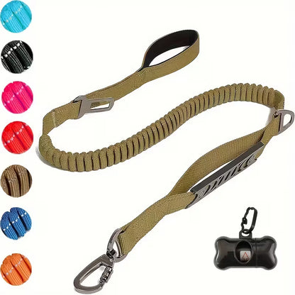Elastic Shock-Absorbing Dog Leash with Poop Bag Holder