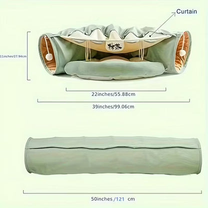 Collapsible Cat Tunnel with Washable Bed