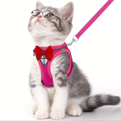 Cat Harness with Bowtie and Leash Set