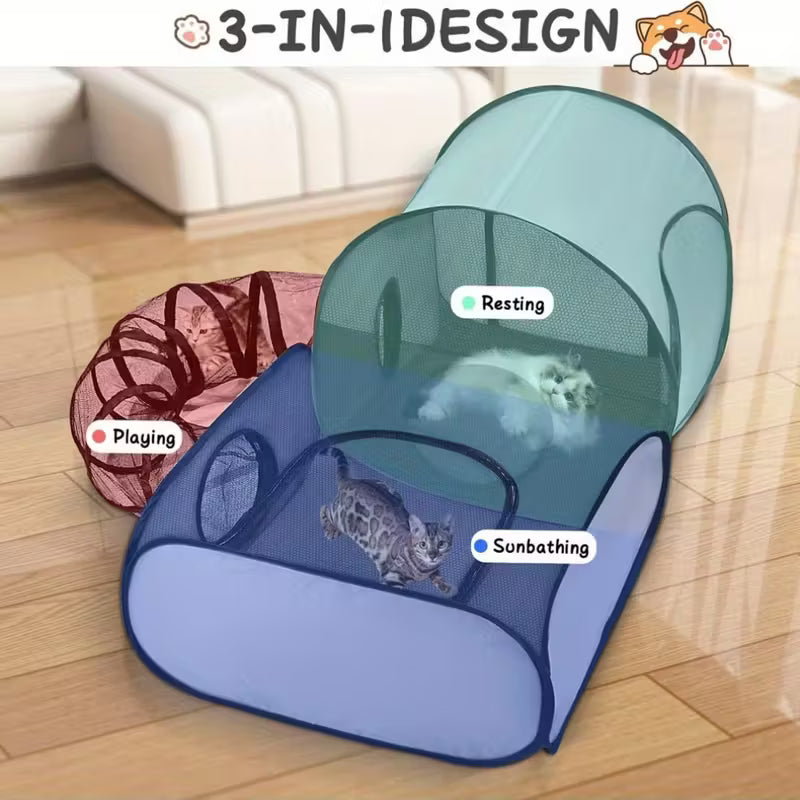 3-in-1 Cat Playpen with Encircling Tunnel