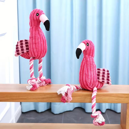 Adorable Flamingo Design Squeaky Corduroy Plush Toy