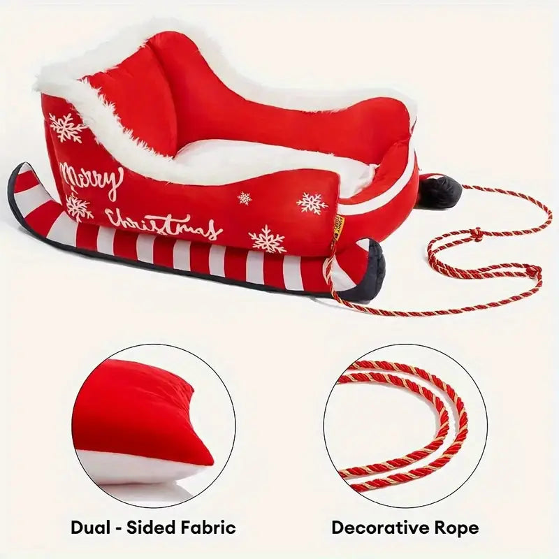 Festive Christmas Plush Sled Dog Bed