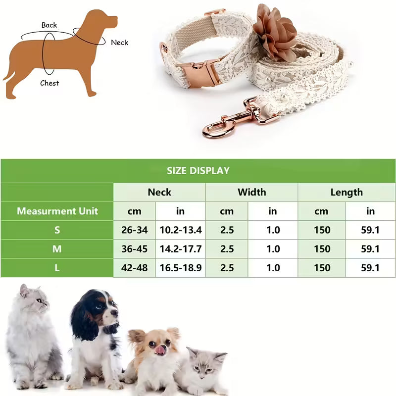 Elegant Lace Flower Pet Collar And Leash