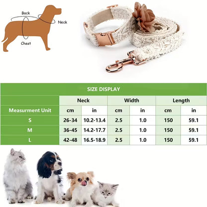 Elegant Lace Flower Pet Collar And Leash