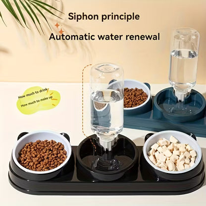 Two In-One Stainless Steel Pink Pet Bowl Set