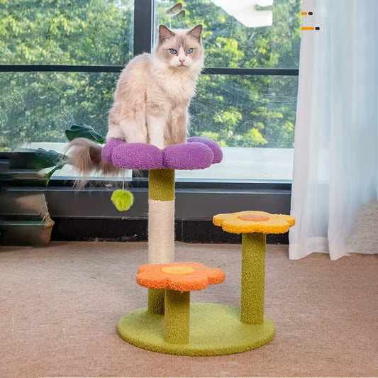 Flower Cat Tree, Sisal Rope Scratching Post With Plush Base