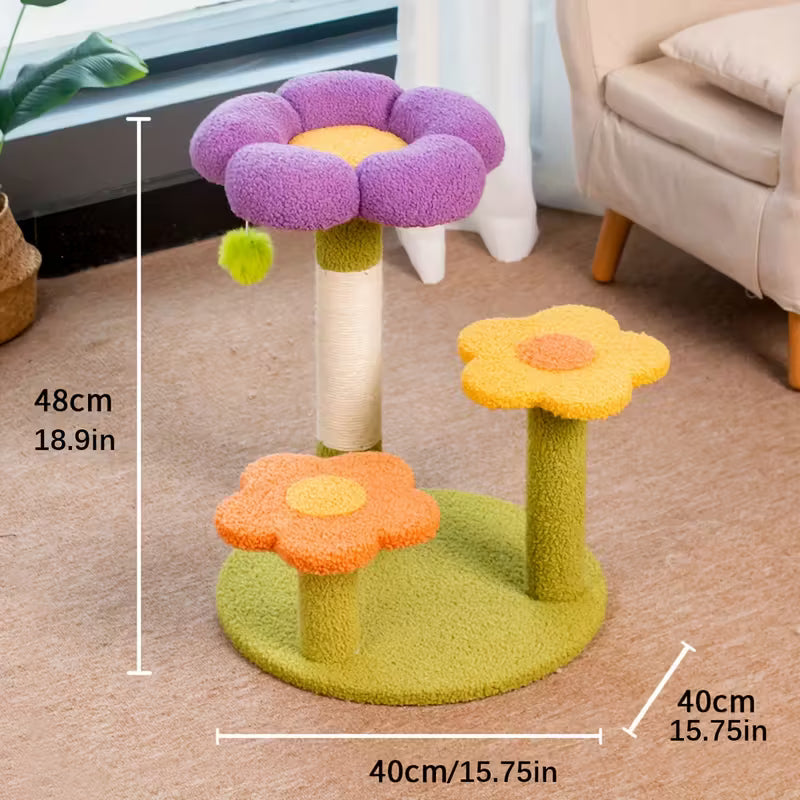 Flower Cat Tree, Sisal Rope Scratching Post With Plush Base
