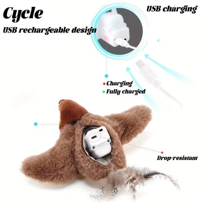 Interactive motorized plush bird cat toy with bird calls