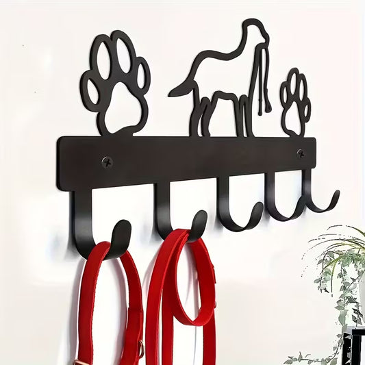 Metal Dog Leash Organizer with Paw Prints