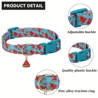 Fruit Print Pet Collar with Metal Pendant