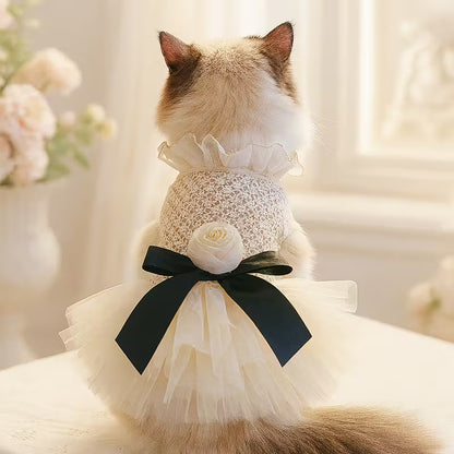 Pearl Wedding Dress for Pet with Floral Bow