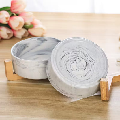 Ceramic Marble Elevated Pet Food And Water Bowl