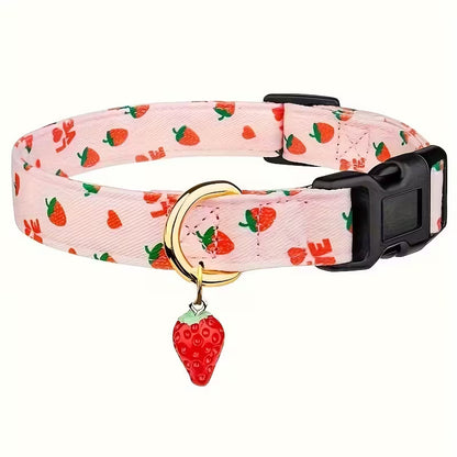Fruit Print Pet Collar with Metal Pendant