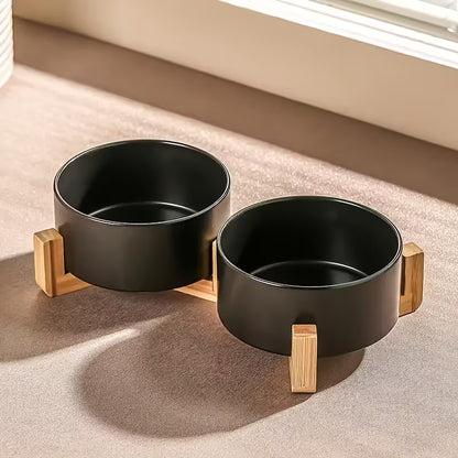 Raised Double Cat Bowl Black Set for Pets