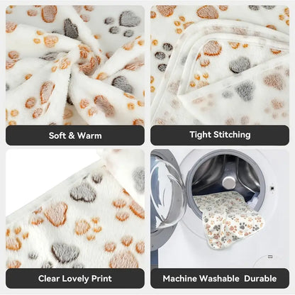 3-Pack Soft Plush Pet Blankets with Paw Print Design