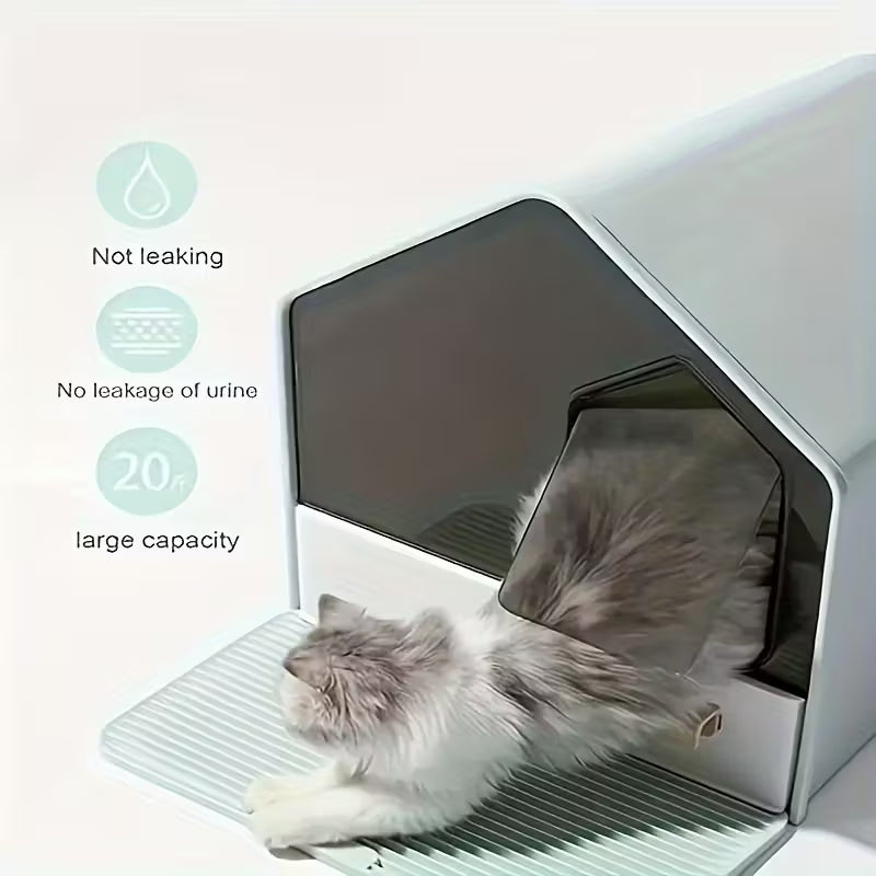 House Shaped Enclosed Cat Litter Box with Drawer and Matt