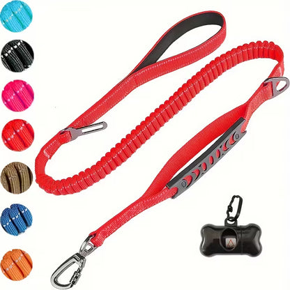 Elastic Shock-Absorbing Dog Leash with Poop Bag Holder