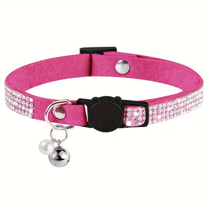 Cute Soft Rhinestone Cat Collar with Bell