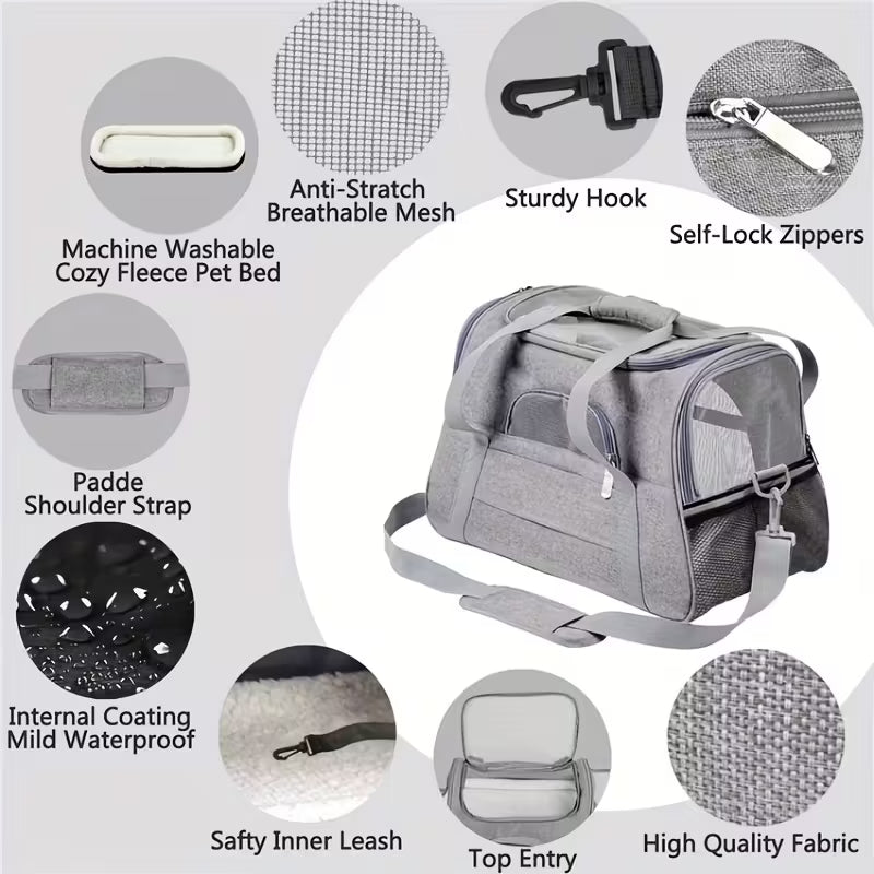 Portable Cat Carrier with Plush Mat