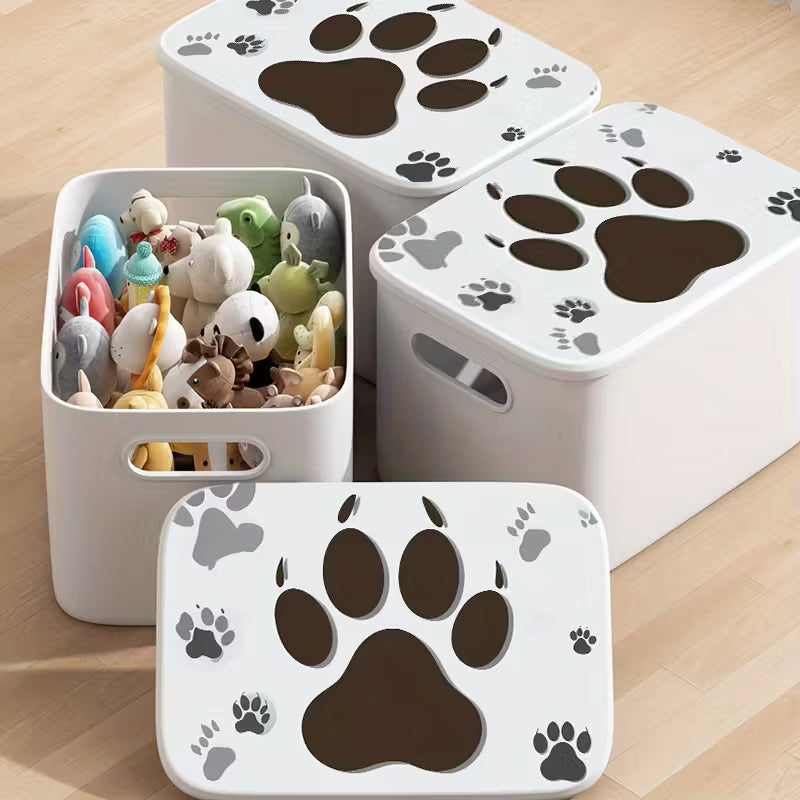 3pcs Cute Animal Paw Print Storage Boxes with Lids