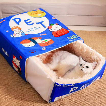 Rectangular Fully Enclosed Cat Bed with Snack Box Design